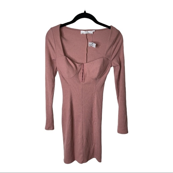 NEW ASTR The Label Blush Pink Hoo & Eye Corset Bodycon Long Sleeve Mini Dress XS - Picture 5 of 10